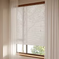 White Sheer Curtain With Venetian Blinds And Natural Light Through Tree View Window