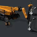 Industrial Multi Joint Robotic Arm With Orange Hydraulic Structure And Crawler Base 3d model
