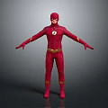 The Flash Superhero Character In Red Costume With Lightning Symbol Standing Pose Arms Outstretched