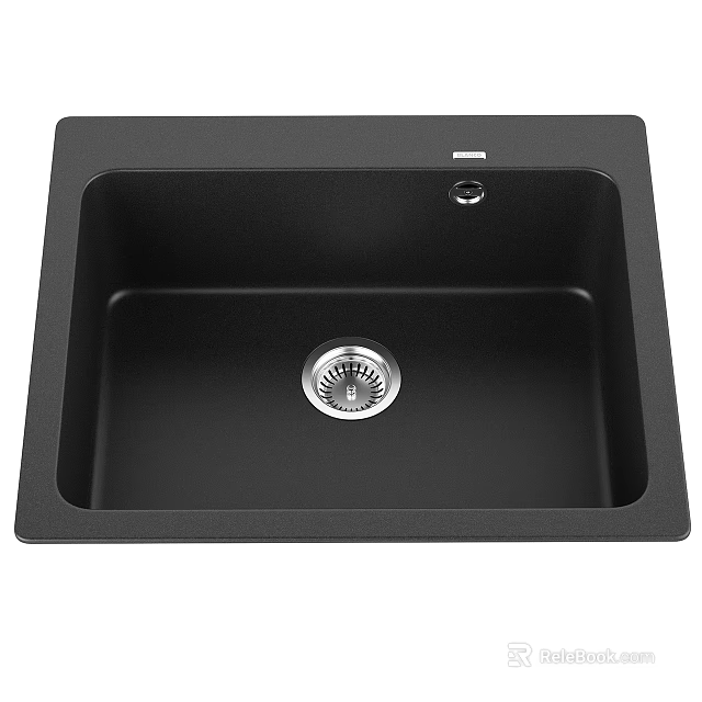 Black Single Bowl Kitchen Sink In Quartz Composite With Modern Design And Drain 3d model 