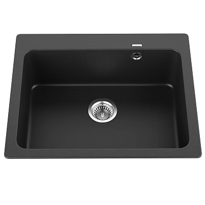 Black Single Bowl Kitchen Sink In Quartz Composite With Modern Design And Drain 3d model