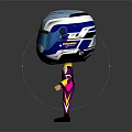 Cartoon Racing Character In Purple Suit With Blue White Helmet And Visor