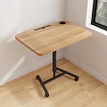 Wooden Functional Desk with Cup Holder Portable Wheels and Modern Design in Room Corner