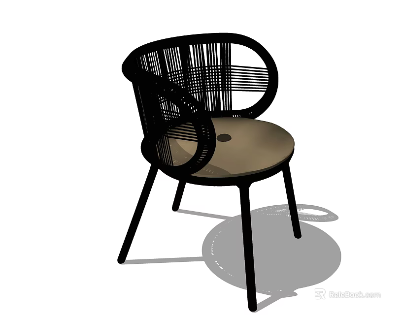 Black Frame Modern Leisure Chair With Woven Backrest Brown Seat And Curved Armrests 3d model 