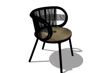 Black Frame Modern Leisure Chair With Woven Backrest Brown Seat And Curved Armrests 3d model