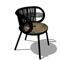 Black Frame Modern Leisure Chair With Woven Backrest Brown Seat And Curved Armrests