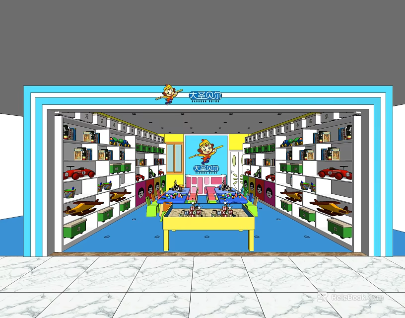 Sunny Toys Shop in Shopping Mall with Shelves Various Toys and Yellow Display Table 3d model 