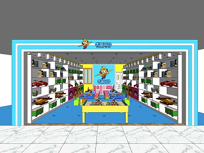 Sunny Toys Shop in Shopping Mall with Shelves Various Toys and Yellow Display Table 3d model