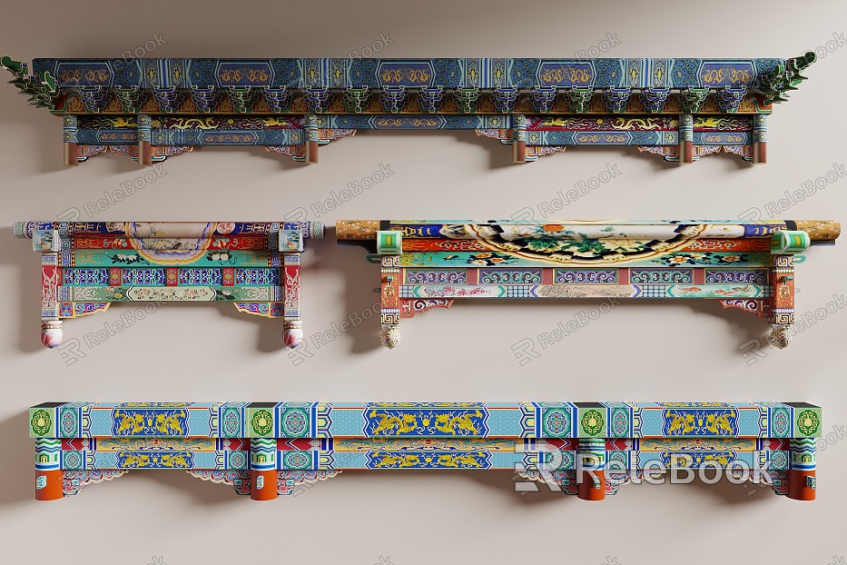 Chinese-style Carved Painted Crossbeam Wooden Beam Painted Silhouette Wooden Beam Structure Bucket Arch Ancient Architecture Painted model