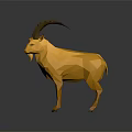 Low Poly Style Orange Goat With Long Horns Standing On Dark Background