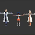 Three Characters With Outstretched Arms Girl With Backpack And Biological Figure In White Coat