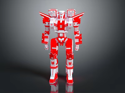Red And White Mechanical Robot With Armored Body In Standing Pose 3d model