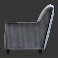 Set of Two White Striped Armchairs with Wooden Legs against Dark Background