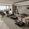 Modern Living and Dining Room Interior With Sofa Coffee Table Fireplace and Decorative Plants