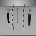 Traditional Archery Weapon Collection with Wooden Bows Arrows and Decorative Quivers