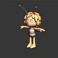 Cartoon Bee Character With Yellow Black Striped Body Green Eyes And Antennae