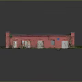 Red Vintage Building Featuring Gray Roof Grass Surroundings and Doors Windows