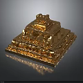 Golden Multi Tiered Architectural Structure With Pyramidal Design Intricate Carvings And Decorative Top