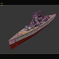 Large Naval Battleship Featuring Intricate Superstructure Multiple Artillery Guns Red White Hull And Wooden Deck