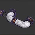 White Curved Pipe With Black Connecting Fittings And Orange Stripes