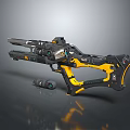 Futuristic Sci-Fi Weapon With Black And Yellow Color Detailed Design And Accessory