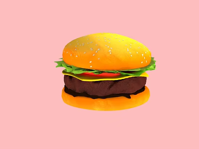 Delicious Juicy Burger with Fresh Lettuce Tomato Patty and Golden Bun on Pink Background 3d model
