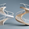 Stylish White and Wooden Spiral Staircase with Glass Railings Modern Design