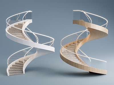 Rotating Stairs Glass Handrail Stairs Light with Stairs 3d model