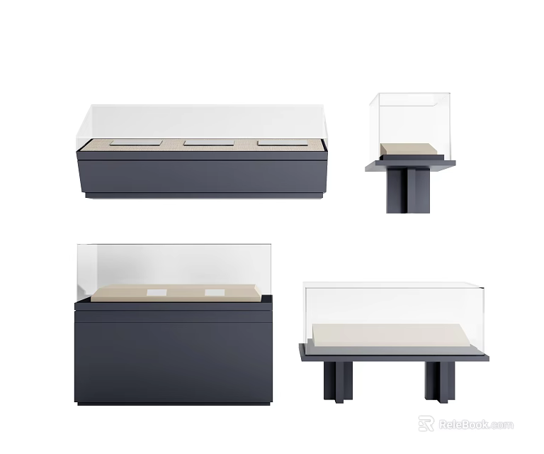Modern Display Cabinets With Glass Tops And Various Base Designs For Retail 3d model 