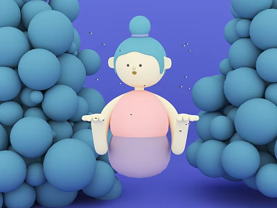 Blue Haired Pink Top Purple Bottom Game Movie Character With Blue Spheres On Purple Background 3d model