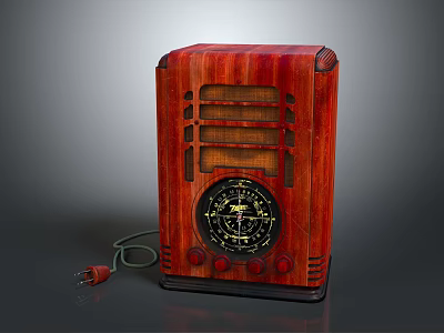 Vintage Wooden Radio Speaker With Classic Retro Design Knobs Dial And Power Cord 3d model