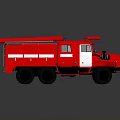 Red Fire Truck With White Stripes Ladder Large Wheels And 3D Render