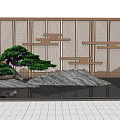 Scenic Wall Design With Wooden Lattice Pine Tree Rockery And Water Pool In Chinese Garden