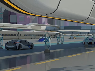 Future Urban Transit Hub With Modern Architecture And Electric Vehicles 3d model