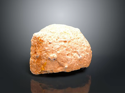 Orange Yellow Rough Textured Stone and Wood Piece with Reflection on Black Background 3d model