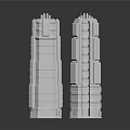 Cartoon Scene With Silver Layered Metallic Towers Shiny Surface And Dark Background Reflections