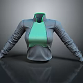 Modern Gray Long Sleeved Top Featuring Green Collar And Panel Design 3d model