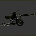 Vintage Military Field Gun With Green Camouflage And Wheeled Carriage
