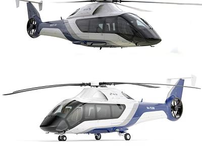 Modern Luxury Helicopter With White Blue Exterior Sleek Design Large Windows And Rotors 3d model