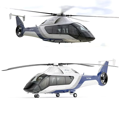 Modern Luxury Helicopter With White Blue Exterior Sleek Design Large Windows And Rotors 3d model