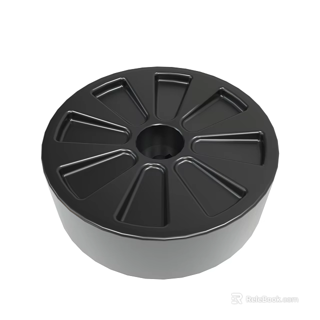 Durable Black Circular Mechanical Component With Grooves And Central Hole 3d model 