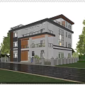 Modern Detached Villa Exterior Design With Two Story Structure Lawn Trees And Car On Driveway
