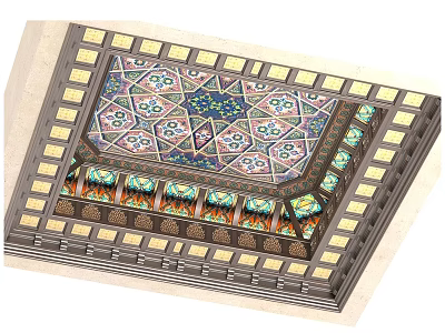 Intricate Colorful Geometric Mosaic Decorative Ceiling With Symmetrical Patterns And Border Design 3d model
