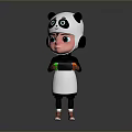 Cute Game Movie Character in Panda Costume with Big Eyes and Black White Outfit