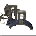 Gothic Style Architectural Elements With Stone Arches Wooden Frames And Roof Tiles