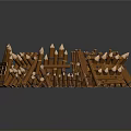 Brown Wooden Block Castle Fortifications With Spiked Tops Fence Structures And Circular Layout