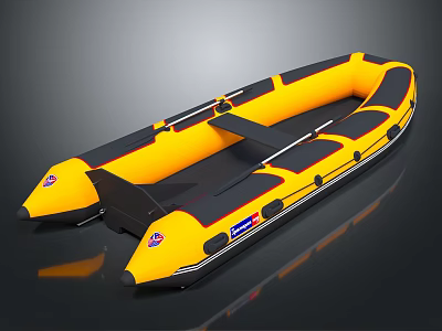 Yellow And Black Inflatable Boat With Durable Buoyancy Tubes And Spacious Seating Area 3d model