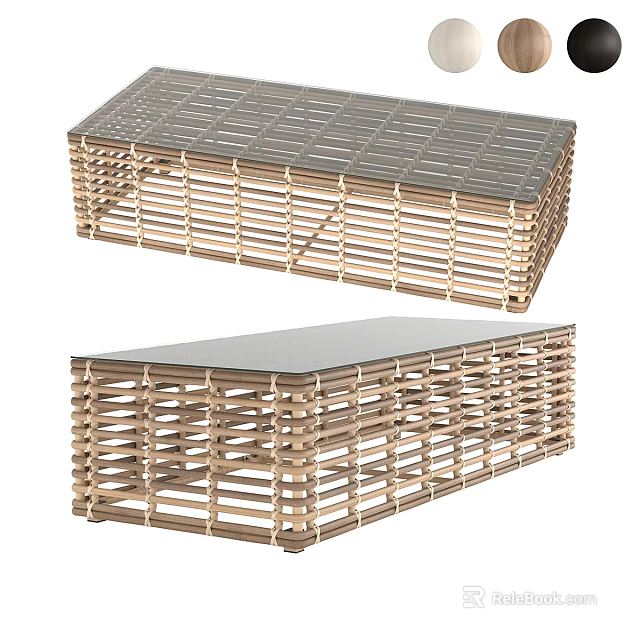 Modern Woven Coffee Table Set With Glass Top And Two Sizes 3d model 