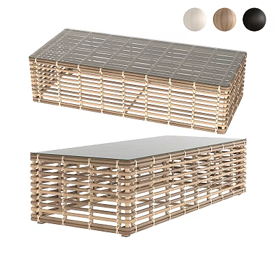 Modern Woven Coffee Table Set With Glass Top And Two Sizes 3d model