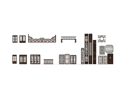 Different Carved Window Design Types with Intricate Patterns and Decorative Details 3d model